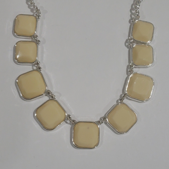 Silver-Tone & Beige Geometric Stone Necklace – Women’s Statement Fashion Jewelry - Picture 5 of 8
